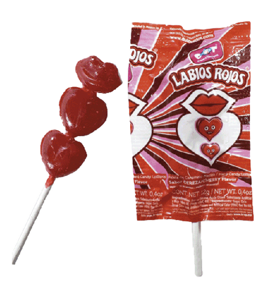 Paleta de caramelo labios rojos.